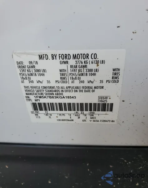 2019 Ford Explorer z USA, uszkodzony, nr VIN 1FM5K7B83KGA18543